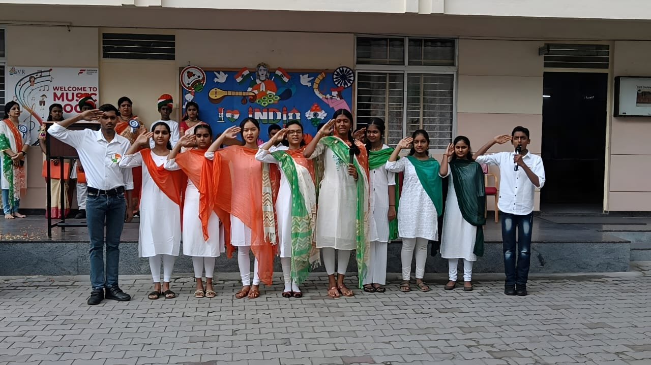 Students performing patriotic dance