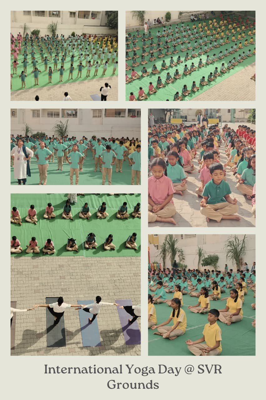 Students performing yoga poses on Yoga Day