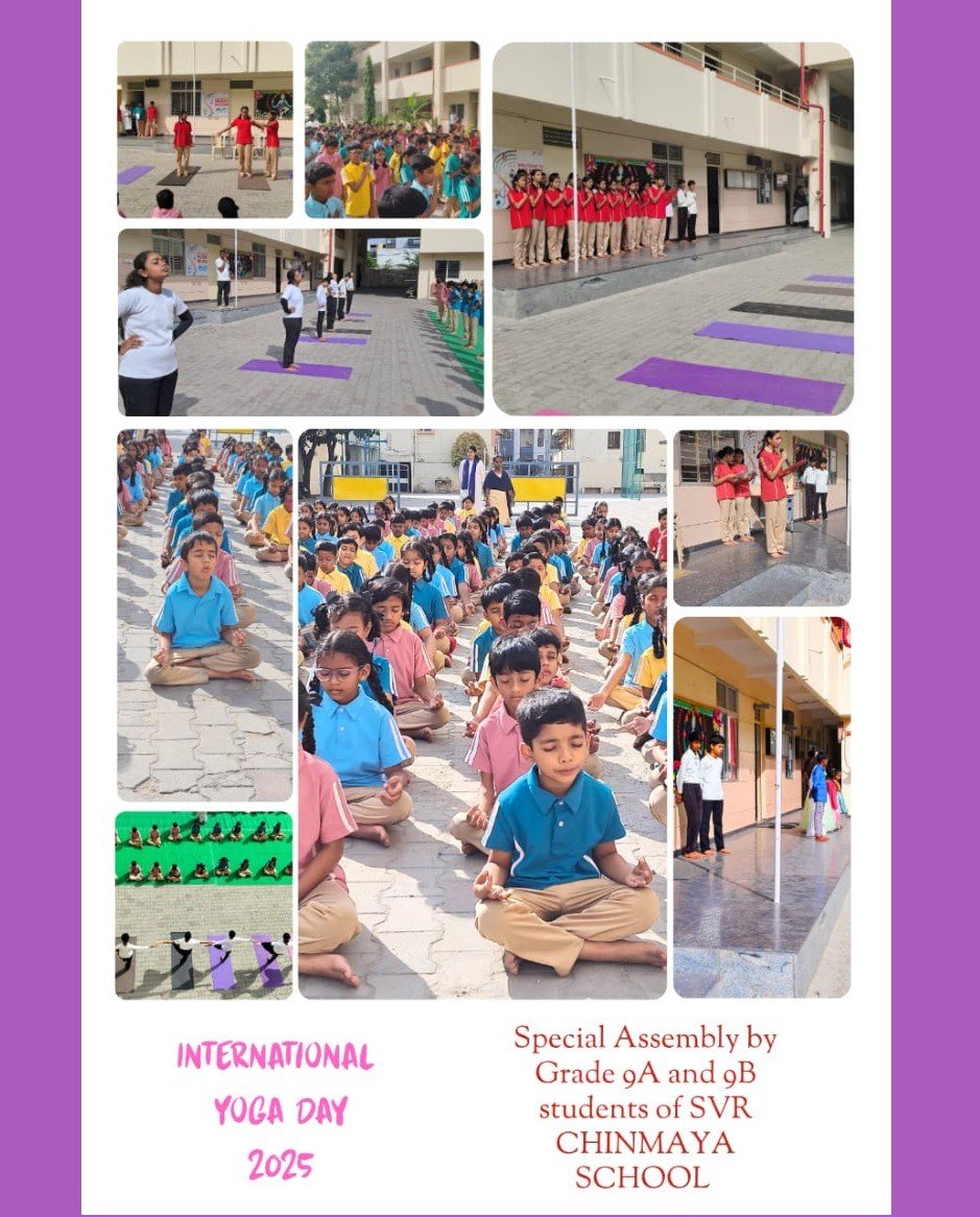 Students performing yoga poses on Yoga Day