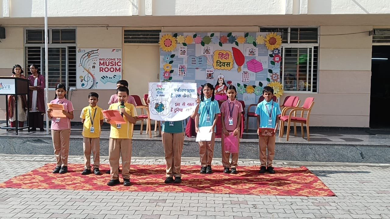 Students participating in Hindi Diwas activities