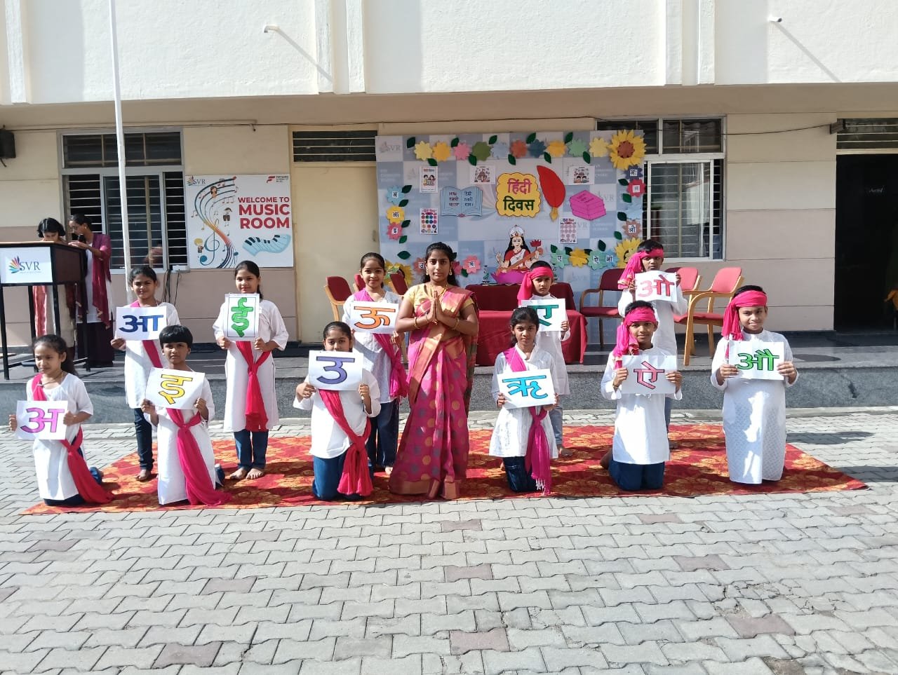 Students participating in Hindi Diwas activities