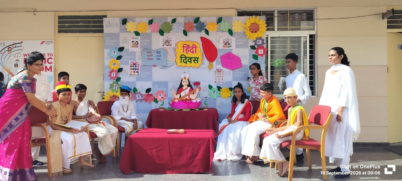 Students participating in Hindi Diwas activities