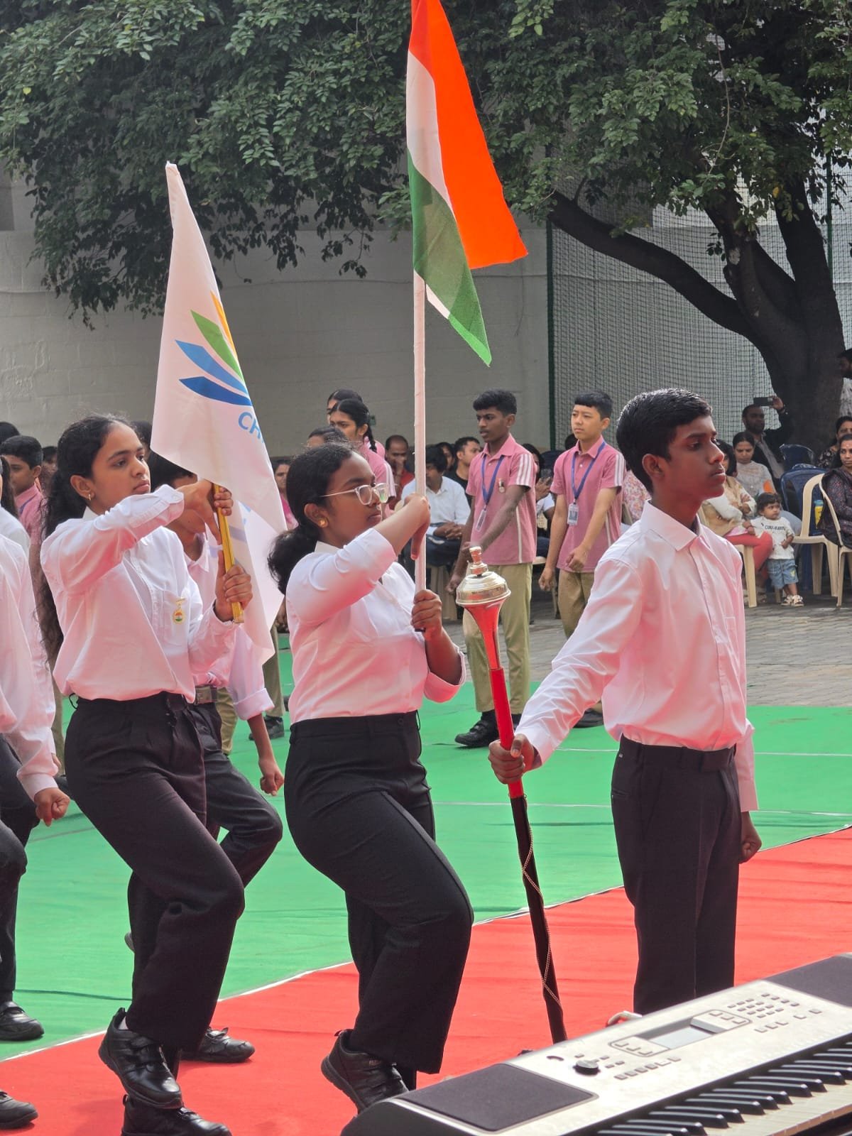Students performing patriotic dance