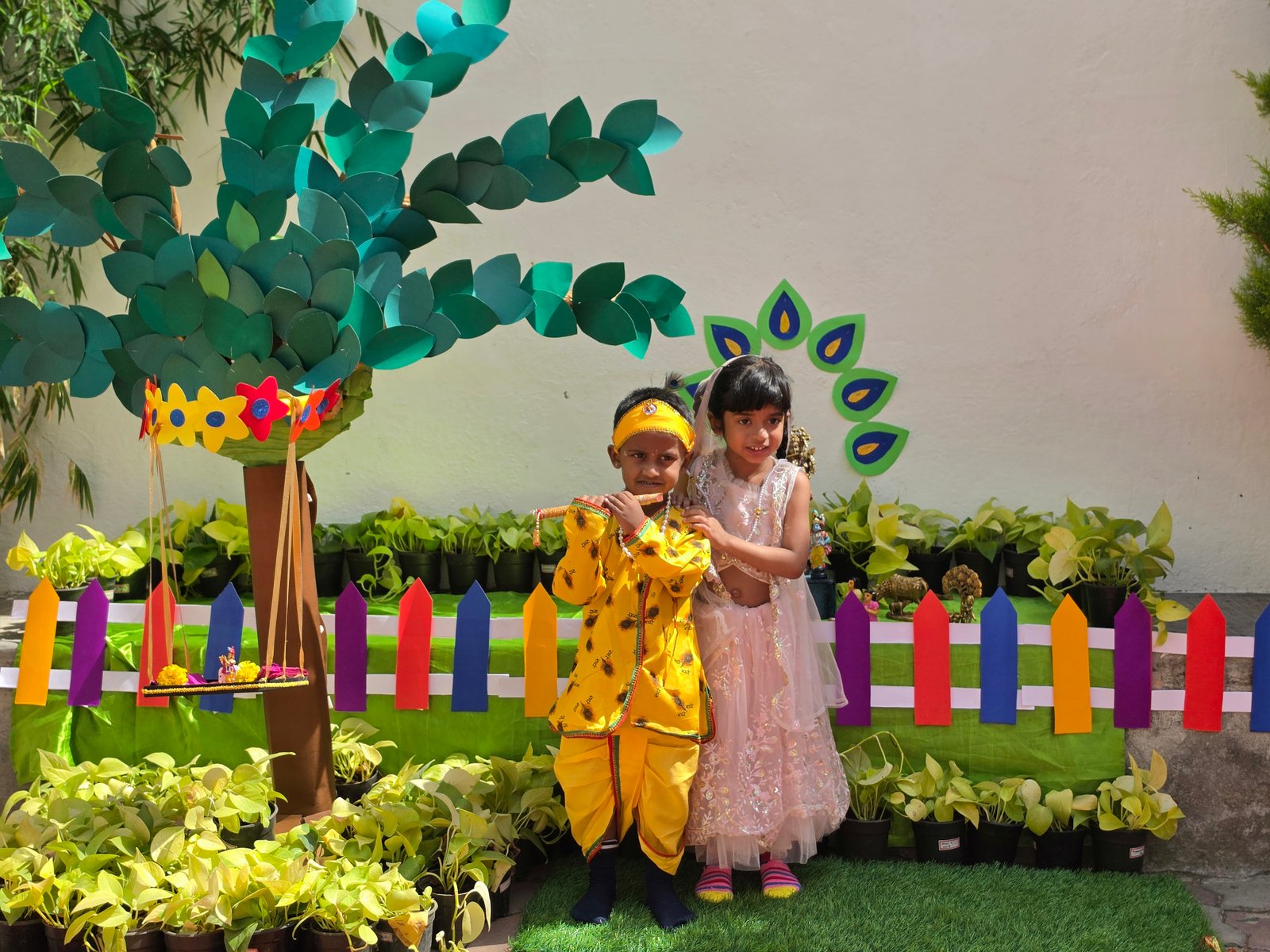 Students participating in Janmashtami activities